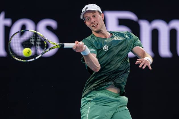2025-01-14 2025 Australian Open - Day 3 MELBOURNE, AUSTRALIA - JANUARY 14: Botic van de Zandschulp of the Netherlands in action during Day 3 of the Australian Open at Melbourne Park on January 14, 2025 in Melbourne, Australia. (Photo by Andy Cheung BSR Agency) Melbourne Australia Content not available for redistribution in The Netherlands directly or indirectly through any third parties. Copyright: xBSRxAgencyx