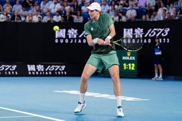 2025-01-14 2025 Australian Open - Day 3 MELBOURNE, AUSTRALIA - JANUARY 14: Botic van de Zandschulp of the Netherlands in action during Day 3 of the Australian Open at Melbourne Park on January 14, 2025 in Melbourne, Australia. (Photo by Andy Cheung BSR Agency) Melbourne Australia Content not available for redistribution in The Netherlands directly or indirectly through any third parties. Copyright: xBSRxAgencyx