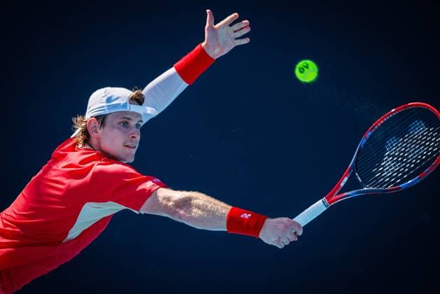 Belgian Zizou Bergs pictured during a tennis match between Argentina s Diaz Acosta and Belgian Bergs, in the first round of the men s singles at the Australian Open Grand Slam tennis tournament, Tuesday 14 January 2025 in Melbourne Park, Melbourne, Australia. The 2025 edition of the Australian Grand Slam takes place from January 12th to January 26th. Bergs lost 6-7, 6-4, 1-6, 6-3, 6-4. PATRICKxHAMILTON  x110390419x