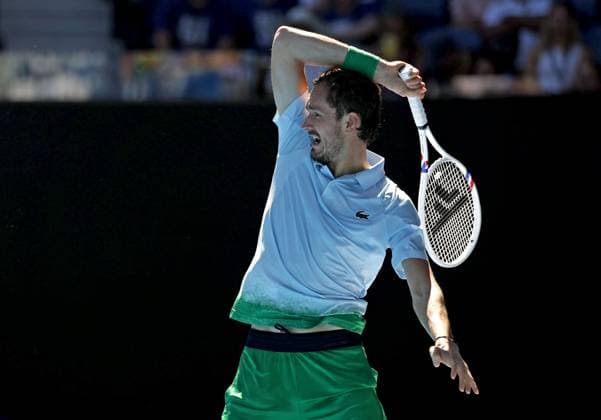 Tennis: Australian Open Russian Daniil Medvedev plays against Kasidit Samrej of Thailand in the first round of the men s singles at the Australian Open tennis tournament in Melbourne on Jan. 14, 2025.  A14AA0003979677P
