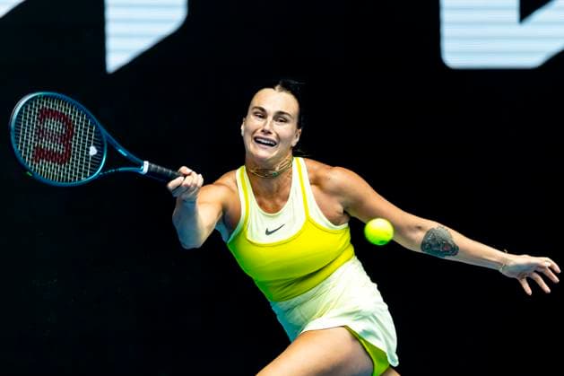 MELBOURNE, VIC - JANUARY 15: Aryna Sabalenka of Belarus in action during Round 2 of the 2025 Australian Open on January 15 2025, at Melbourne Park in Melbourne, Australia. (Photo by Jason Heidrich Icon Sportswire) TENNIS: JAN 15 Australian Open EDITORIAL USE ONLY Icon250115070