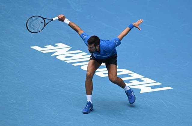 TENNIS AUSTRALIAN OPEN, Novak Djokovic of Serbia in action during his round 2 match against Jaime Faria of Portugal during the 2025 Australian Open at Melbourne Park in Melbourne, Wednesday, January 15, 2025. ( NO ARCHIVING, EDITORIAL USE ONLY, NO USE IN BOOKS WITHOUT CONSENT MELBOURNE VICTORIA AUSTRALIA  Copyright: xLUKASxCOCHx 20250115199146928277