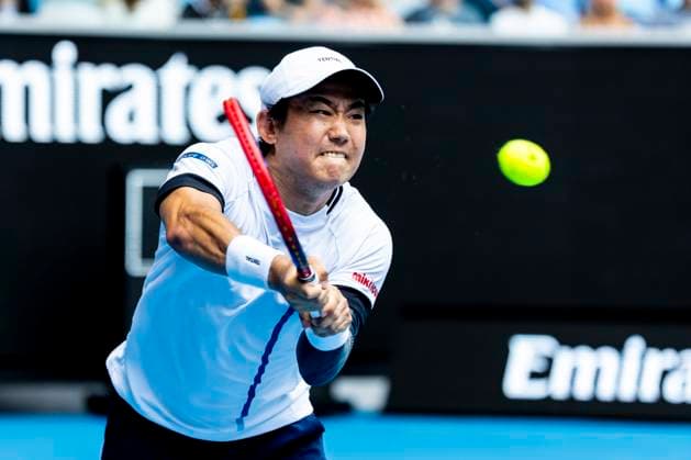 MELBOURNE, VIC - JANUARY 15: Yoshihito Nishikoa of Jaan in action during Round 2 of the 2025 Australian Open on January 15 2025, at Melbourne Park in Melbourne, Australia. (Photo by Jason Heidrich Icon Sportswire) TENNIS: JAN 15 Australian Open EDITORIAL USE ONLY Icon250115086