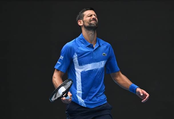 TENNIS AUSTRALIAN OPEN, Novak Djokovic of Serbia reacts during his round 2 match against Jaime Faria of Portugal during the 2025 Australian Open at Melbourne Park in Melbourne, Wednesday, January 15, 2025. ( NO ARCHIVING, EDITORIAL USE ONLY, NO USE IN BOOKS WITHOUT CONSENT MELBOURNE VICTORIA AUSTRALIA  Copyright: xLUKASxCOCHx 20250115155614301670