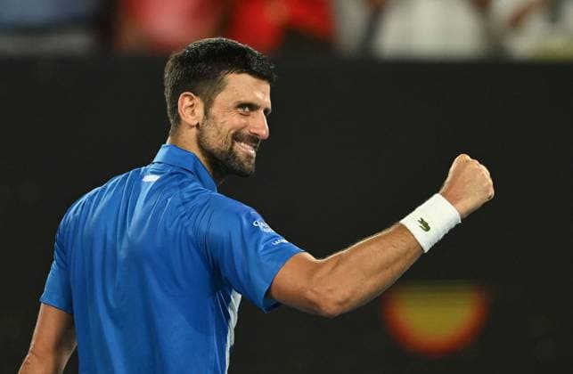 TENNIS AUSTRALIAN OPEN, Novak Djokovic of Serbia celebrates after winning his round 2 match against Jaime Faria of Portugal during the 2025 Australian Open at Melbourne Park in Melbourne, Wednesday, January 15, 2025. ( NO ARCHIVING, EDITORIAL USE ONLY, NO USE IN BOOKS WITHOUT CONSENT MELBOURNE VICTORIA AUSTRALIA  Copyright: xLUKASxCOCHx 20250115158469182408