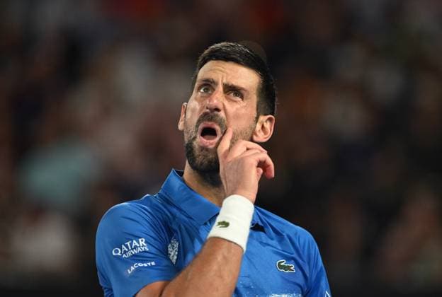 TENNIS AUSTRALIAN OPEN, Novak Djokovic of Serbia reacts during his round 2 match against Jaime Faria of Portugal during the 2025 Australian Open at Melbourne Park in Melbourne, Wednesday, January 15, 2025. ( NO ARCHIVING, EDITORIAL USE ONLY, NO USE IN BOOKS WITHOUT CONSENT MELBOURNE VICTORIA AUSTRALIA  Copyright: xLUKASxCOCHx 20250115164456789151