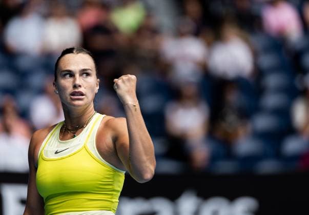(250115) -- MELBOURNE, Jan. 15, 2025 -- Aryna Sabalenka celebrates a point during the women s singles 2nd round match between Aryna Sabalenka of Belarus and Jessica Bouzas Maneiro of Spain at Australian Open tennis tournament in Melbourne, Australia, Jan. 15, 2025. (Photo by Xinhua) (SP)AUSTRALIA-MELBOURNE-TENNIS-AUSTRALIAN OPEN-DAY 4 HuxJingchen 