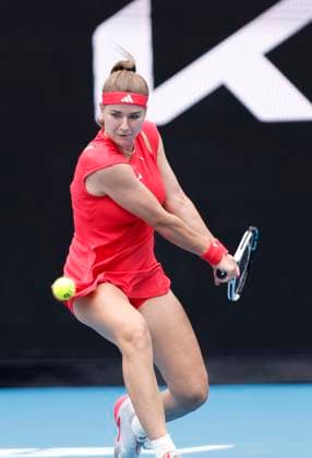 (250115) -- MELBOURNE, Jan. 15, 2025 -- Karolina Muchova hits a return during the women s singles 2nd round match between Osaka Naomi of Japan and Karolina Muchova of the Czech Republic at Australian Open tennis tournament in Melbourne, Australia, Jan. 15, 2025. ) (SP)AUSTRALIA-MELBOURNE-TENNIS-AUSTRALIAN OPEN-DAY 4 MaxPing 