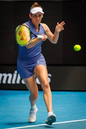 Belgian Elise Mertens pictured in action during a tennis match against American Pegula, in the second round of the women s singles at the Australian Open Grand Slam tennis tournament, Wednesday 15 January 2025 in Melbourne Park, Melbourne, Australia. The 2025 edition of the Australian Grand Slam takes place from January 12th to January 26th. PATRICKxHAMILTON  x110456165x