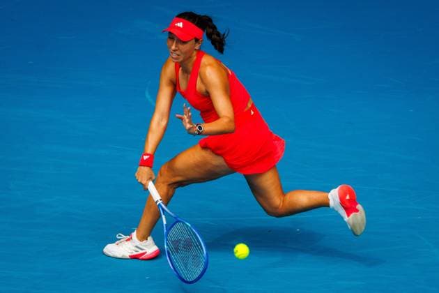 American Jessica Pegula pictured in action during a tennis match against Belgian Mertens, in the second round of the women s singles at the Australian Open Grand Slam tennis tournament, Wednesday 15 January 2025 in Melbourne Park, Melbourne, Australia. The 2025 edition of the Australian Grand Slam takes place from January 12th to January 26th. PATRICKxHAMILTON  x110456359x