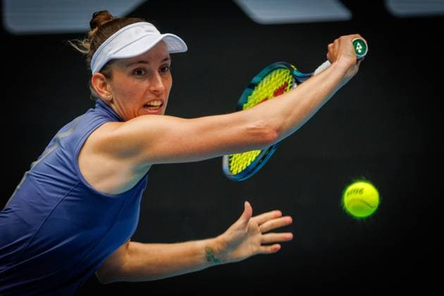 Belgian Elise Mertens pictured in action during a tennis match against American Pegula, in the second round of the women s singles at the Australian Open Grand Slam tennis tournament, Wednesday 15 January 2025 in Melbourne Park, Melbourne, Australia. The 2025 edition of the Australian Grand Slam takes place from January 12th to January 26th. PATRICKxHAMILTON  x110456593x