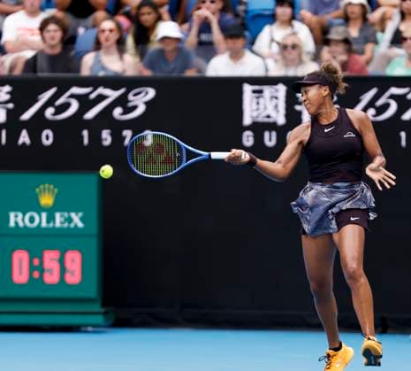 (250115) -- MELBOURNE, Jan. 15, 2025 -- Osaka Naomi hits a return during the women s singles 2nd round match between Osaka Naomi of Japan and Karolina Muchova of the Czech Republic at Australian Open tennis tournament in Melbourne, Australia, Jan. 15, 2025. ) (SP)AUSTRALIA-MELBOURNE-TENNIS-AUSTRALIAN OPEN-DAY 4 MaxPing 