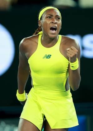 Coco Gauff makes a fist and cheers, cheers, joy, emotion, Australian Open 2024, Melbourne Park, Melbourne, Victoria, Australia Copyright: xJuergenxHasenkopfx