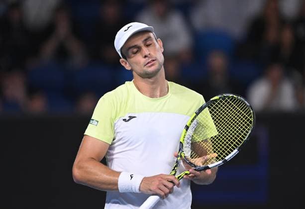TENNIS AUSTRALIAN OPEN, Aleksandar Vukic of Australia reacts during his round 2 match against Sebastian Korda of USA during the 2025 Australian Open at Melbourne Park in Melbourne, Wednesday, January 15, 2025. ( NO ARCHIVING, EDITORIAL USE ONLY, NO USE IN BOOKS WITHOUT CONSENT MELBOURNE VICTORIA AUSTRALIA  Copyright: xLUKASxCOCHx 20250115191414644681