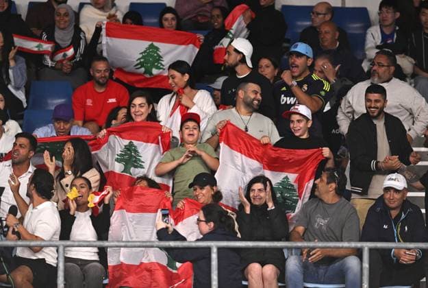TENNIS AUSTRALIAN OPEN, Lebanese fans look on as Hady Habib of Lebanon competes during his round 2 match against Ugo Humbert of France during the 2025 Australian Open at Melbourne Park in Melbourne, Wednesday, January 15, 2025. ( NO ARCHIVING, EDITORIAL USE ONLY, NO USE IN BOOKS WITHOUT CONSENT MELBOURNE VICTORIA AUSTRALIA  Copyright: xLUKASxCOCHx 20250115118060004781