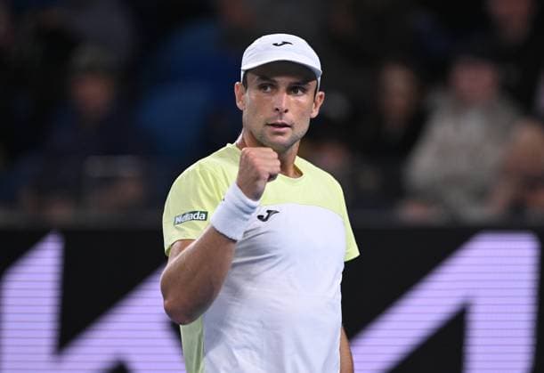 TENNIS AUSTRALIAN OPEN, Aleksandar Vukic of Australia celebrates during his round 2 match against Sebastian Korda of USA during the 2025 Australian Open at Melbourne Park in Melbourne, Wednesday, January 15, 2025. ( NO ARCHIVING, EDITORIAL USE ONLY, NO USE IN BOOKS WITHOUT CONSENT MELBOURNE VICTORIA AUSTRALIA  Copyright: xLUKASxCOCHx 20250115135891118402