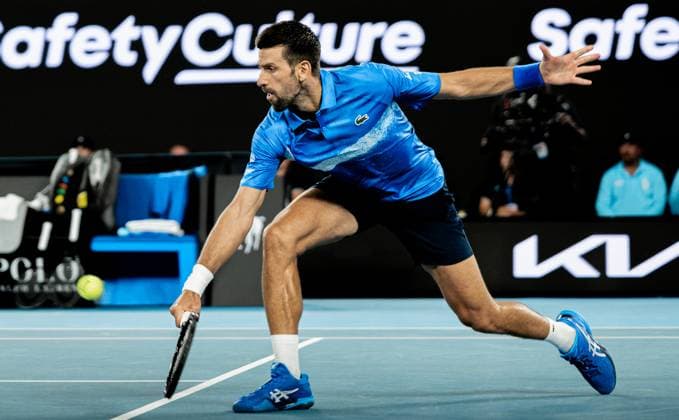 (250115) -- MELBOURNE, Jan. 15, 2025 -- Novak Djokovic hits a return during the men s singles second round match between Novak Djokovic of Serbia and Jaime Faria of Portugal at Australian Open tennis tournament in Melbourne, Australia, Jan. 15, 2025. (Photo by Xinhua) (SP)AUSTRALIA-MELBOURNE-TENNIS-AUSTRALIAN OPEN HuxJingchen 
