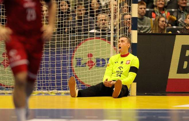 Photo devastated is goalkeeper Adam Morawski Poland Handball World Championship 2025 , Preliminary round in Herning Wed 15 01 2025 , Matchday 1 International , Group A Germany Poland