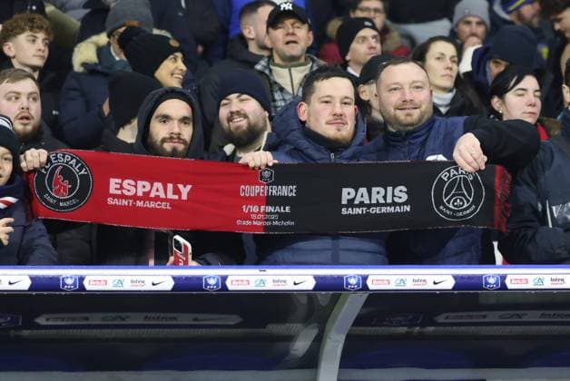 Coupe de France : Espaly vs PSG Thierry LARRET MAXPPP. Football. 16eme finale Coupe de France. Football Club Espaly vs Paris Saint Germain. Stade Marcel Michelin, Clermont-Ferrand le 15 Janvier 2025. ILLUSTRATION SUPPORTERS CLERMONT-FERRAND (63) STADE STADE MARCEL MICHELIN PUY DE DOME AUVERGNE RHONE-ALP FRANCE  Copyright: xThierryxLARRET MAXPPPxThierryxLARRETx TL_20250115_2000 0794554774st
