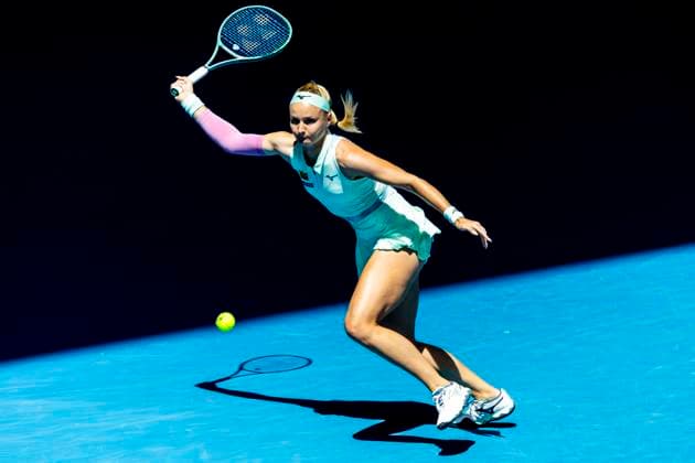 MELBOURNE, VIC - JANUARY 16: Rebecca Sramkova of Slovakia in action during Round 2 of the 2025 Australian Open on January 16 2025, at Melbourne Park in Melbourne, Australia. (Photo by Jason Heidrich Icon Sportswire) TENNIS: JAN 16 Australian Open EDITORIAL USE ONLY Icon250116026