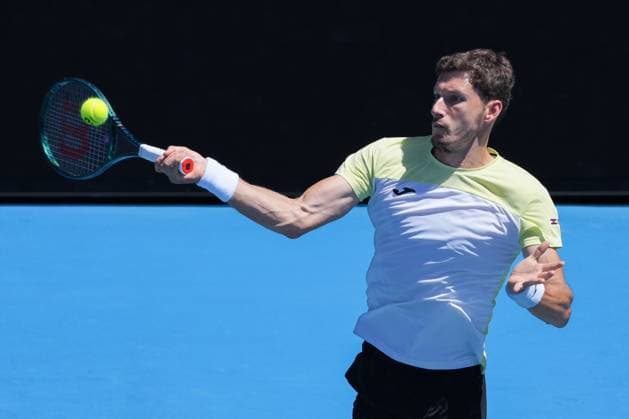 January 16, 2025: PABLO CARRENO BUSTA of Spain in action against 21st seed BEN SHELTON of the USA on KIA Arena in a Men s Singles 2nd round match on day 5 of the 2025 Australian Open in Melbourne, Australia. Cal Media Melbourne Australia - ZUMAc04_ 20250116_faf_c04_034 Copyright: xSydneyxLowx