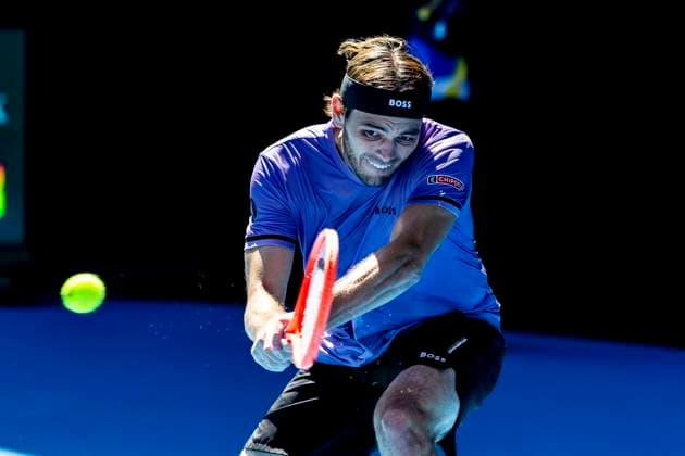 MELBOURNE, VIC - JANUARY 16: Taylor Fritz of the United States of America in action during Round 2 of the 2025 Australian Open on January 16 2025, at Melbourne Park in Melbourne, Australia. (Photo by Jason Heidrich Icon Sportswire) TENNIS: JAN 16 Australian Open EDITORIAL USE ONLY Icon250116132