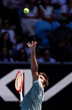 (250116) -- MELBOURNE, Jan. 16, 2025 -- Cristian Garin serves during the men s singles 2nd round match between Taylor Fritz of the United States and Cristian Garin of Chile at Australian Open tennis tournament in Melbourne, Australia, Jan. 16, 2025. ) (SP)AUSTRALIA-MELBOURNE-TENNIS-AUSTRALIAN OPEN-DAY 5 MaxPing 