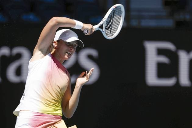 Tennis: Australian Open Iga Swiatek of Poland plays against Rebecca Sramkova of Slovakia in the second round of the women s singles at the Australian Open tennis tournament in Melbourne on Jan. 16, 2025.  A14AA0003989250P