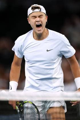 Holger Rune celebrates during his second round match Australian Open, Day Five, Tennis, Melbourne Park, Melbourne, Australia - 16 Jan 2025  Copyright: xEllaxLing Shutterstockx 15102040ev