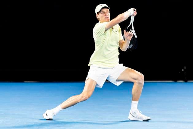 MELBOURNE, VIC - JANUARY 16: Jannik Sinner of Italy in action during Round 2 of the 2025 Australian Open on January 16 2025, at Melbourne Park in Melbourne, Australia. (Photo by Jason Heidrich Icon Sportswire) TENNIS: JAN 16 Australian Open EDITORIAL USE ONLY Icon250116227