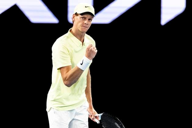 MELBOURNE, VIC - JANUARY 16: Jannik Sinner of Italy celebrates during Round 2 of the 2025 Australian Open on January 16 2025, at Melbourne Park in Melbourne, Australia. (Photo by Jason Heidrich Icon Sportswire) TENNIS: JAN 16 Australian Open EDITORIAL USE ONLY Icon250116228