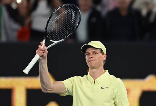 TENNIS AUSTRALIAN OPEN, Jannik Sinner of Italy celebrates winning his round 2 match against Tristan Schoolkate of Australia during the 2025 Australian Open at Melbourne Park in Melbourne, Thursday, January 16, 2025. ( NO ARCHIVING, EDITORIAL USE ONLY, NO USE IN BOOKS WITHOUT CONSENT MELBOURNE VICTORIA AUSTRALIA  Copyright: xLUKASxCOCHx 20250116189409630200