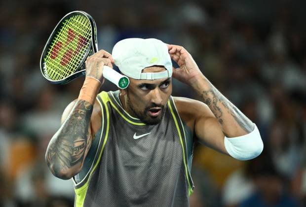 TENNIS AUSTRALIAN OPEN, Nick Kyrgios of Australia looks on during the round 1 Doubles match with partner Thanasi Kokkinakis against James Duckworth and Aleksandar Vukic of Australia during the 2025 Australian Open at Melbourne Park in Melbourne, Thursday, January 16, 2025. ( NO ARCHIVING, EDITORIAL USE ONLY, NO USE IN BOOKS WITHOUT CONSENT MELBOURNE VICTORIA AUSTRALIA  Copyright: xJOELxCARRETTx 20250116185763474593