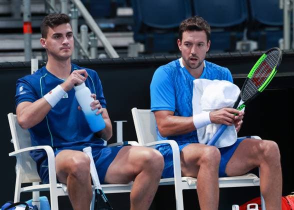 Alexander Erler and Andreas Mies light blue, Men s Doubles, Australian Open 2024, Melbourne Park, Melbourne, Victoria, Australia Copyright: xJuergenxHasenkopfx