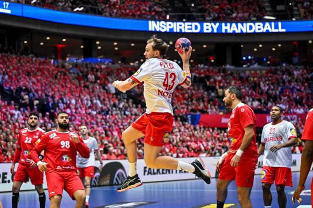 Sport Bilder des Tages Simon Bogetoft Pytlick of Denmark Nationalteam during IHF Men s - Handball World Championship, WM, Weltmeisterschaft - Tunisia vs Denmark, Handball match in Herning, Denmark, January 16 2025  Copyright: xLuigixCanu IPAxSportx xipa-agency.netx xx IPA_53055229 IPA_Agency_IPA53055229