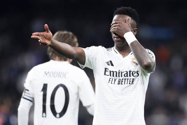 Sport Themen der Woche KW03 Copa del Rey - Real Madrid vs Celta de Vigo MADRID, SPAIN - January 16: Vinicius jr of Real Madrid celebrates a goal during the 2024 25 Copa del Rey Round of 16 match between Real Madrid and Celta de Vigo at Santiago Bernabeu Stadium. (Photo by Guillermo Martinez) Madrid Santiago BernabÃ u Stadium Spain Copyright: xGuillermoxMartinezx