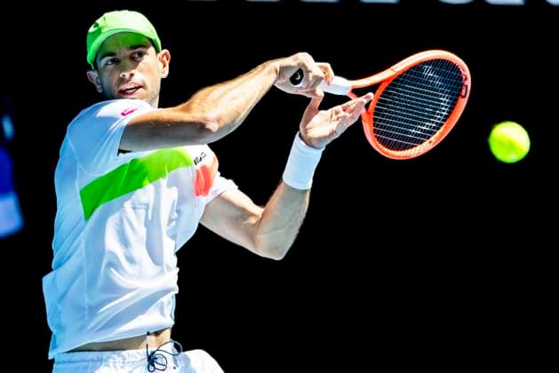 MELBOURNE, VIC - JANUARY 17: Nuno Borges of Portugal in action during Round 3 of the 2025 Australian Open on January 17 2025, at Melbourne Park in Melbourne, Australia. (Photo by Jason Heidrich Icon Sportswire) TENNIS: JAN 17 Australian Open EDITORIAL USE ONLY Icon250117091