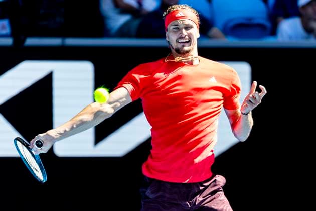 MELBOURNE, VIC - JANUARY 17: Alexander Zverev of Germany in action during Round 3 of the 2025 Australian Open on January 17 2025, at Melbourne Park in Melbourne, Australia. (Photo by Jason Heidrich Icon Sportswire) TENNIS: JAN 17 Australian Open EDITORIAL USE ONLY Icon250117129