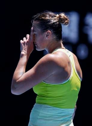 (250117) -- MELBOURNE, Jan. 17, 2025 -- Aryna Sabalenka reacts during the women s singles 3rd round match between Aryna Sabalenka of Belarus and Clara Tauson of Denmark at Australian Open tennis tournament in Melbourne, Australia, Jan. 17, 2025. ) (SP)AUSTRALIA-MELBOURNE-TENNIS-AUSTRALIAN OPEN-DAY 6 MaxPing 