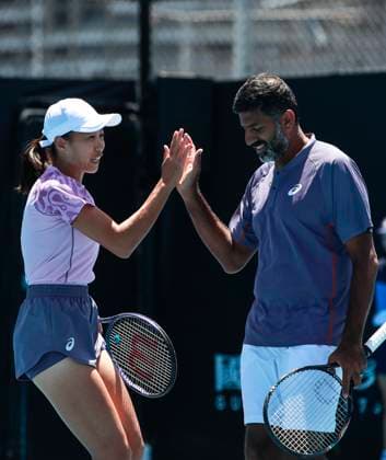 (250117) -- MELBOURNE, Jan. 17, 2025 -- Zhang Shuai (L) Rohan Bopanna celebrate during the mixed doubles 1st round match between Zhang Shuai (China) Rohan Bopanna (India) and Kristina Mladenovic (France) Ivan Dodig (Croatia) at Australian Open tennis tournament in Melbourne, Australia, Jan. 17, 2025. ) (SP)AUSTRALIA-MELBOURNE-TENNIS-AUSTRALIAN OPEN-DAY 6 MaxPing 