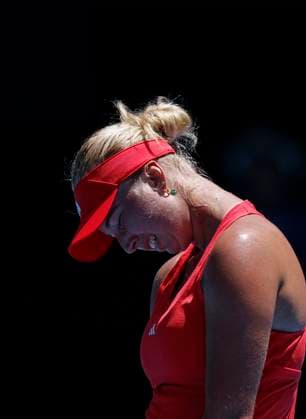 (250117) -- MELBOURNE, Jan. 17, 2025 -- Clara Tauson reacts during the women s singles 3rd round match between Aryna Sabalenka of Belarus and Clara Tauson of Denmark at Australian Open tennis tournament in Melbourne, Australia, Jan. 17, 2025. ) (SP)AUSTRALIA-MELBOURNE-TENNIS-AUSTRALIAN OPEN-DAY 6 MaxPing 