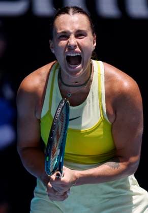 (250117) -- MELBOURNE, Jan. 17, 2025 -- Aryna Sabalenka celebrates during the women s singles 3rd round match between Aryna Sabalenka of Belarus and Clara Tauson of Denmark at Australian Open tennis tournament in Melbourne, Australia, Jan. 17, 2025. ) (SP)AUSTRALIA-MELBOURNE-TENNIS-AUSTRALIAN OPEN-DAY 6 MaxPing 