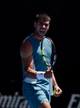 (250117) -- MELBOURNE, Jan. 17, 2025 -- Carlos Alcaraz celebrates during the men s singles third round match between Carlos Alcaraz of Spain and Nuno Borges of Portugal at Australian Open tennis tournament in Melbourne, Australia, Jan. 17, 2025. ) (SP)AUSTRALIA-MELBOURNE-TENNIS-AUSTRALIAN OPEN-DAY 6 MaxPing 