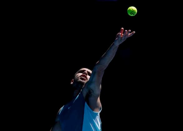 (250117) -- MELBOURNE, Jan. 17, 2025 -- Carlos Alcaraz serves during the men s singles third round match between Carlos Alcaraz of Spain and Nuno Borges of Portugal at Australian Open tennis tournament in Melbourne, Australia, Jan. 17, 2025. ) (SP)AUSTRALIA-MELBOURNE-TENNIS-AUSTRALIAN OPEN-DAY 6 MaxPing 