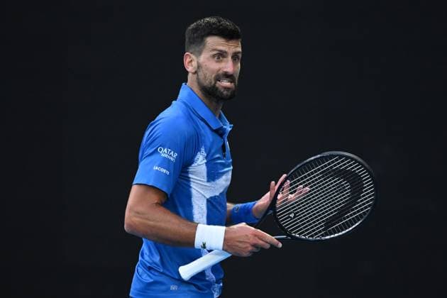 TENNIS AUSTRALIAN OPEN, Novak Djokovic of Serbia reacts during his round three match against Tomas Machac of Czechia during the 2025 Australian Open at Melbourne Park in Melbourne, Friday, January 17, 2025. ( NO ARCHIVING, EDITORIAL USE ONLY, NO USE IN BOOKS WITHOUT CONSENT MELBOURNE VICTORIA AUSTRALIA  Copyright: xJAMESxROSSx 20250117177890334254