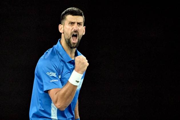 TENNIS AUSTRALIAN OPEN, Novak Djokovic of Serbia reacts during his round three match against Tomas Machac of Czechia during the 2025 Australian Open at Melbourne Park in Melbourne, Friday, January 17, 2025. ( NO ARCHIVING, EDITORIAL USE ONLY, NO USE IN BOOKS WITHOUT CONSENT MELBOURNE VICTORIA AUSTRALIA  Copyright: xJAMESxROSSx 20250117121628978371