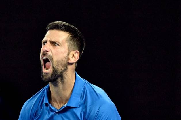 TENNIS AUSTRALIAN OPEN, Novak Djokovic of Serbia celebrates match point during his round three win over Tomas Machac of Czechia during the 2025 Australian Open at Melbourne Park in Melbourne, Friday, January 17, 2025. ( NO ARCHIVING, EDITORIAL USE ONLY, NO USE IN BOOKS WITHOUT CONSENT MELBOURNE VICTORIA AUSTRALIA  Copyright: xJAMESxROSSx 20250117138232338557