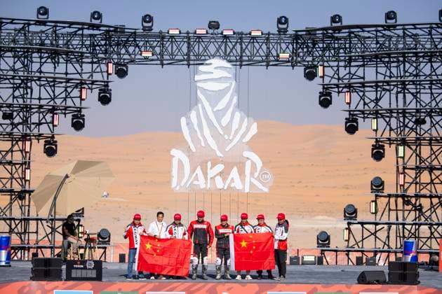 DAKAR 2025 - CEREMONY AND FINISH PODIUM 1001 XU Jianhao (chn), Segway, Dakar Future Mission 1000, 1002 YANG Jie (chn), Segway, Dakar Future Mission 1000, action during the Ceremony and Finish Podium of the Dakar 2025 on January 17, 2025 in Subaytah, Saudi Arabia - SubaytahSaudi Arabia  Copyright: xJULIENxDELFOSSEx