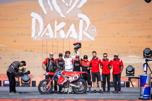 DAKAR 2025 - CEREMONY AND FINISH PODIUM 29 LUCCI Paolo (ita), Honda, RSMoto Honda Rally Team, FIM W2RC, Rally2, action during the Ceremony and Finish Podium of the Dakar 2025 on January 17, 2025 in Subaytah, Saudi Arabia - SubaytahSaudi Arabia  Copyright: xJULIENxDELFOSSEx