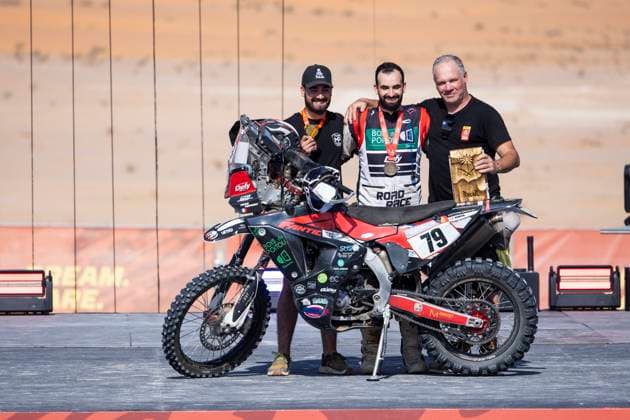 DAKAR 2025 - CEREMONY AND FINISH PODIUM 79 POUPONNOT Maxime (fra), Fantic, Fantic Racing, FIM W2RC, Rally2, action during the Ceremony and Finish Podium of the Dakar 2025 on January 17, 2025 in Subaytah, Saudi Arabia - SubaytahSaudi Arabia  Copyright: xJULIENxDELFOSSEx